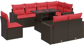vidaXL 9 részes barna polyrattan akácfa kerti ülőgarnitúra párnákkal