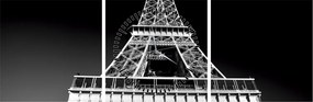 Kép - Eiffel-torony, fekete-fehér (órával) (90x30 cm)