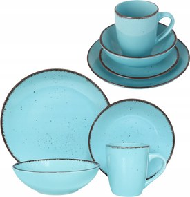 Ebédlő szett Livello 6 személyes 24 részes tányérok bögrék türkiz