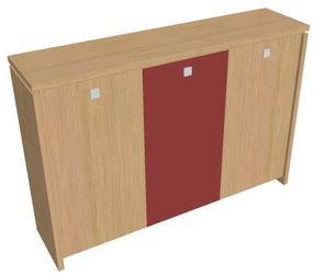 Verno közepes gardrób 188 x 46 x 130 cm, kombinált ajtó, világos tölgy / piros