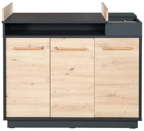 Antracitszürke-natúr színű alacsony gyerek komód pelenkázó feltéttel tölgyfa dekorral 118x103 cm Lenn – Roba