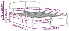vidaXL Ágykeret fejtámlával Természetes 150 x 200 cm Tömör fenyőfa