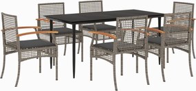 vidaXL 7 részes szürke polyrattan kerti étkezőgarnitúra párnával