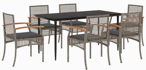 vidaXL 7 részes szürke polyrattan kerti étkezőgarnitúra párnával