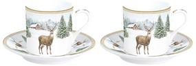 Karácsonyi porcelán kávés eszpresszó csésze aljjal 2 személyes White Forest