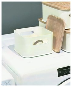 Eco Handled fehér tárolódoboz paulownia fa fedéllel, 21,3 x 21,3 cm - iDesign