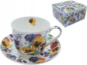 Porcelán Csésze Nagy Csészealj Árvácskák