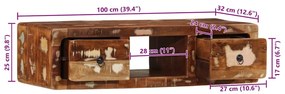 tömör újrahasznosított falra szerelhető TV-szekrény 100x32x25cm