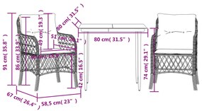 3 részes világosszürke polyrattan bisztrógarnitúra párnákkal