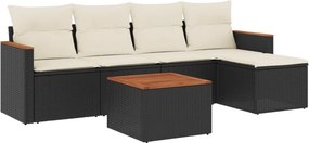 vidaXL 6 részes fekete polyrattan kerti ülőgarnitúra párnákkal