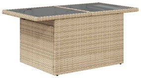 bézs polyrattan üveglapos kerti asztal 100 x 55 x 73 cm