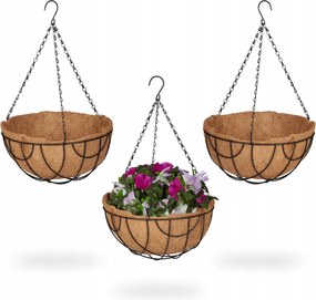 Kókuszból készült lógó kaspó szett 3db-os Relaxdays 50 x 31x 18 cm