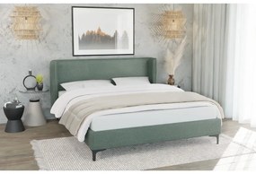 Zöld kárpitozott franciaágy ágyráccsal 180x200 cm Basti – Ropez