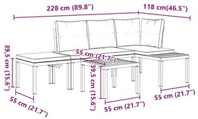 4 részes fekete porszórt acél kerti padszett párnákkal