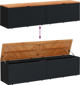 Fekete Polyrattan És Akácfa Kerti Tárolóláda 220 X 50 X 54 Cm
