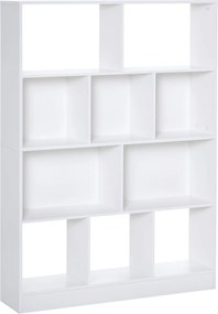 HOMCOM 4-Szintes Könyvespolc 10 Rekesszel, Többfunkciós Tárolópolc Könyvekhez és Növényekhez 100x23.8x140 cm Fehér | Aosom