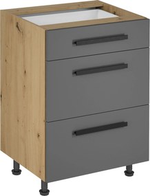 Alsó szekrény, artisan tölgy/szürke matt ,fogantyúkkal, LANGEN D60S3 U