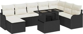 vidaXL Kerti Kanapé Szett párnával 9 pcs Fekete Poli rattan