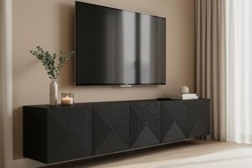 Asha falra szerelhető TV szekrény 200 cm, bordázott előlap - matt fekete
