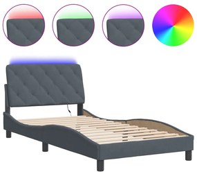 sötétszürke bársony ágykeret LED-ekkel matrac nélkül 100 x 200 cm