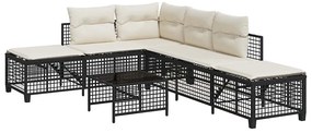 3 részes fekete polyrattan kerti sarokkanapé garnitúra párnával