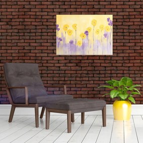 Üveg kép - Lila és sárga virágok (70x50 cm)