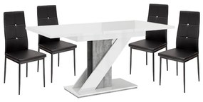 Maasix WGS Szürke-Magasfényű Fehér Z 4 személyes étkezőszett Fekete Elvira székekkel