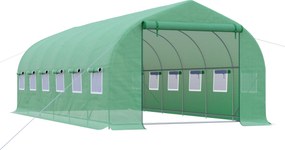 Outsunny Kültéri Üvegház Alagút 6x3x2 m Nagy Kert Üvegház 12 Ablakkal és Felhúzható Cipzáros Ajtóval Makro Fém Szerkezet Növénytermesztéshez Zöld | Ao