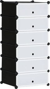 HOMCOM Műanyag Cipőtartó Polc 6 Pár Cipőhöz, Cipődoboz Előszobába, DIY Moduláris Polc, Cipőtároló Fekete+Fehér 49 x 36,5 x 108 cm | Aosom
