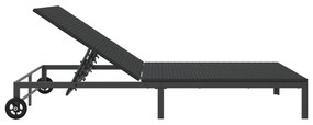 Napozóágy Párnákkal és Kerekekkel 2 Személyes Fekete Poli Rattan