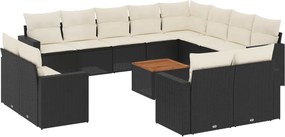 vidaXL 13 részes fekete polyrattan kerti ülőgarnitúra párnákkal