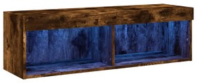 füstös tölgy színű TV-szekrény LED-világítással 100x30x30 cm