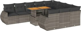 vidaXL 11 részes szürke polyrattan kerti ülőgarnitúra párnákkal
