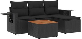 vidaXL 5 részes fekete polyrattan kerti kanapészett párnákkal