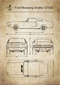 Poszter Shelby Gt 500 Ford Mustang Retro diagram