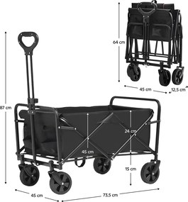 Kerti kocsi, összecsukható, fekete, KARIL