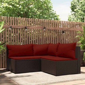 3 részes barna polyrattan kerti ülőgarnitúra párnával