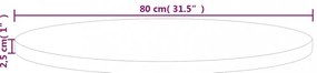 kerek kezeletlen tömör tölgyfa asztallap Ø80 x 2,5 cm