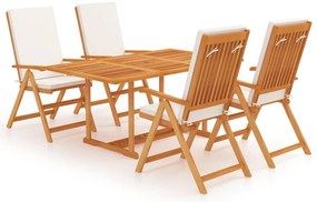 vidaXL 5 részes tömör tíkfa kerti étkezőgarnitúra párnákkal