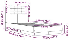 szürke sonoma színű szerelt fa ágykeret fejtámlával 90 x 190 cm