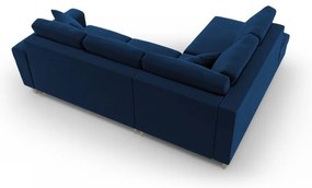 Kék bársony kinyitható tárolóhelyes sarokkanapé (bal oldali-L alakú) Kyoto – Cosmopolitan Design