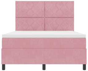 Boxspring Ágy Matrac Fekvőfelület Rózsaszín 140x190 cm Bársony