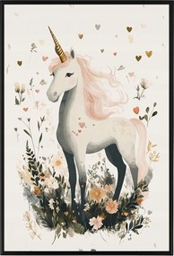 Poszter Alumínium Keret Gyerekek Unikornis Virágok Szív Mese Legenda 40x60