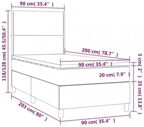 barna szövet rugós és LED-es ágy matraccal 90x200 cm