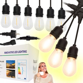 Kerti Fényfüzér 15M 15X Led Izzó E27 Vízálló E27 Kábel