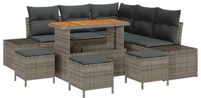 vidaXL Kerti Kanapé Szett párnával 9 pcs Szürke polirattan