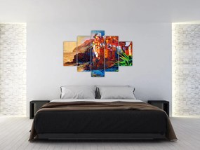 Kép - Falu Cinque Terre partján, az olasz riviérán, modern impresszionizmus (150x105 cm)