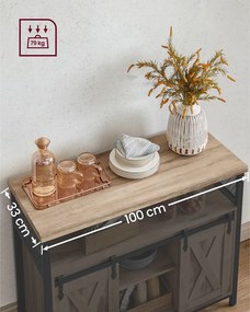 Komód elhúzható ajtókkal és nyitott polcokkal, homokbarna 100x33x80cm