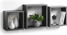 Akasztós Polc Dekoratív Kocka Fekete Dekoratív x3