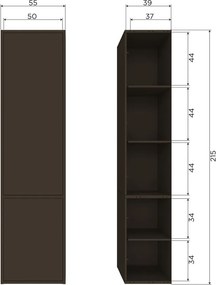 Sötétbarna borovi fenyő moduláris szekrény 55x215 cm Meggy – WOOOD